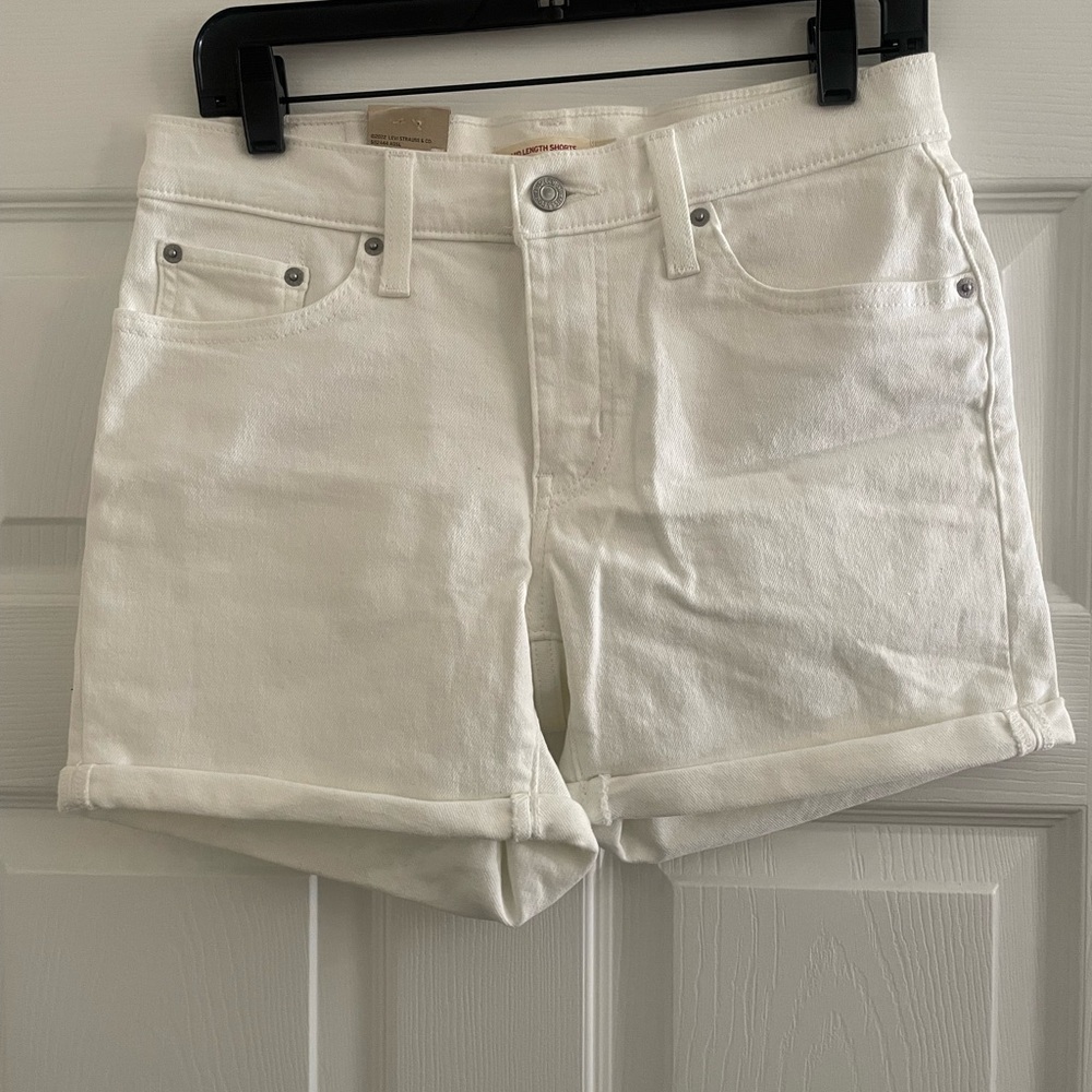 Levi’s White Denim Mid Length Shorts